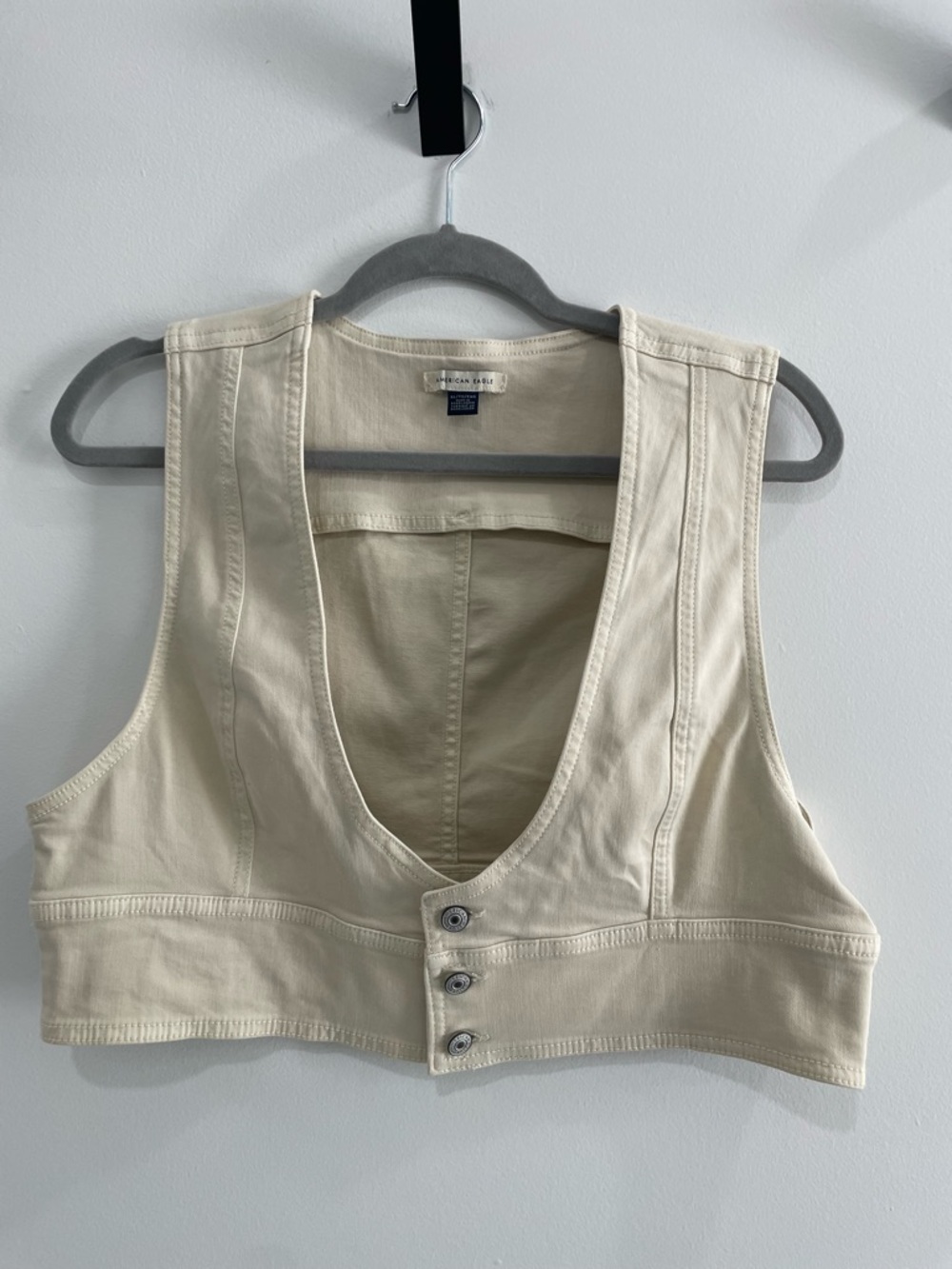 American Eagle Outfitters Beige Button-Front Crop Vest